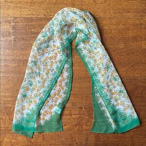 Super Cute Vintage Cottagecore Floral Green and Yellow Scarf